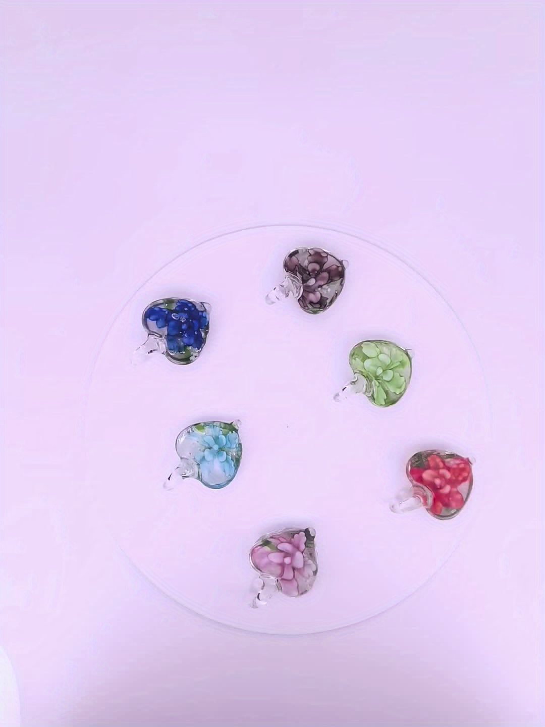 Handmade Glass Necklace with Glowing Heart Pendant, Floral Design